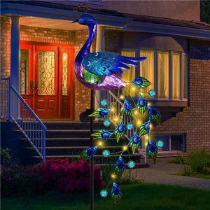 Peacock Solar Garden Lights Outdoor Decorative Stake, Waterproof Metal Peacock